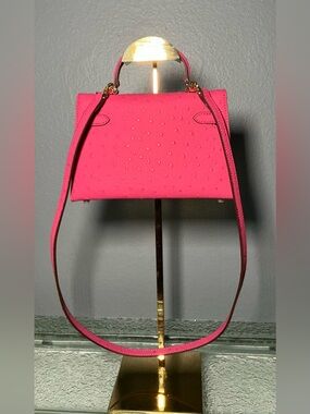 Pink Embossed Ostrich Top-Handle Women’s Purse